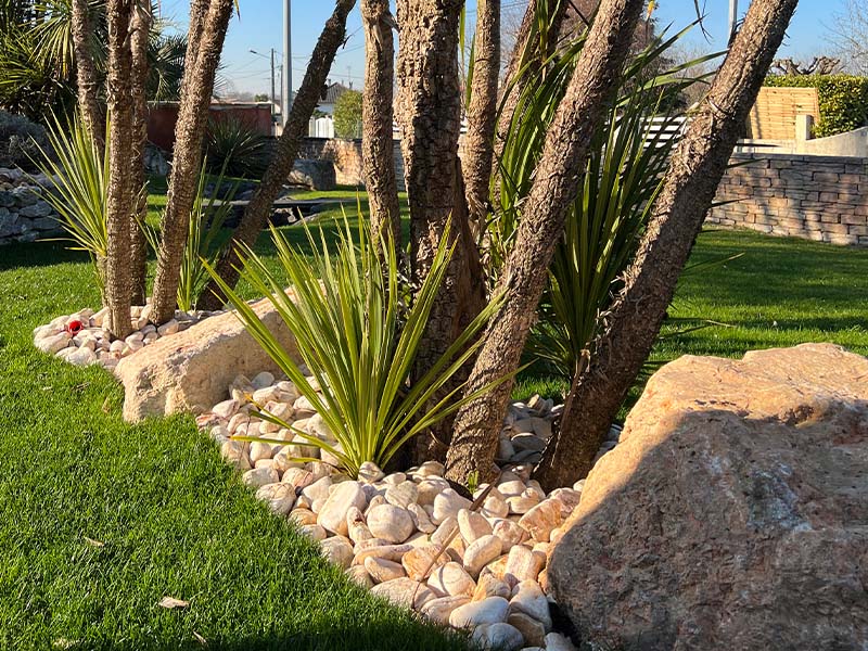 Massif paysager et gazon en rouleau