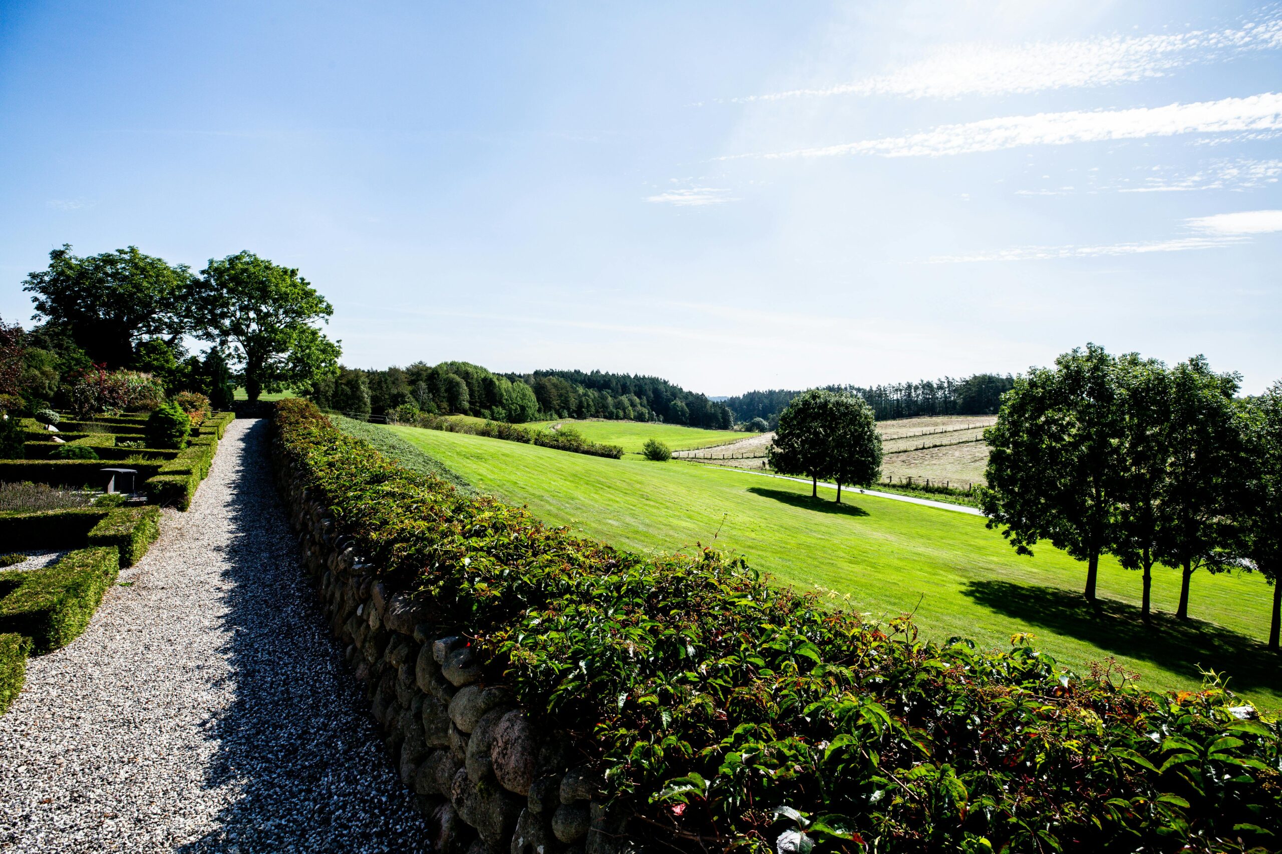 Jardin à Arsac avec parcelle ouverte et sol en pavé, aménagement paysager dans le Médoc